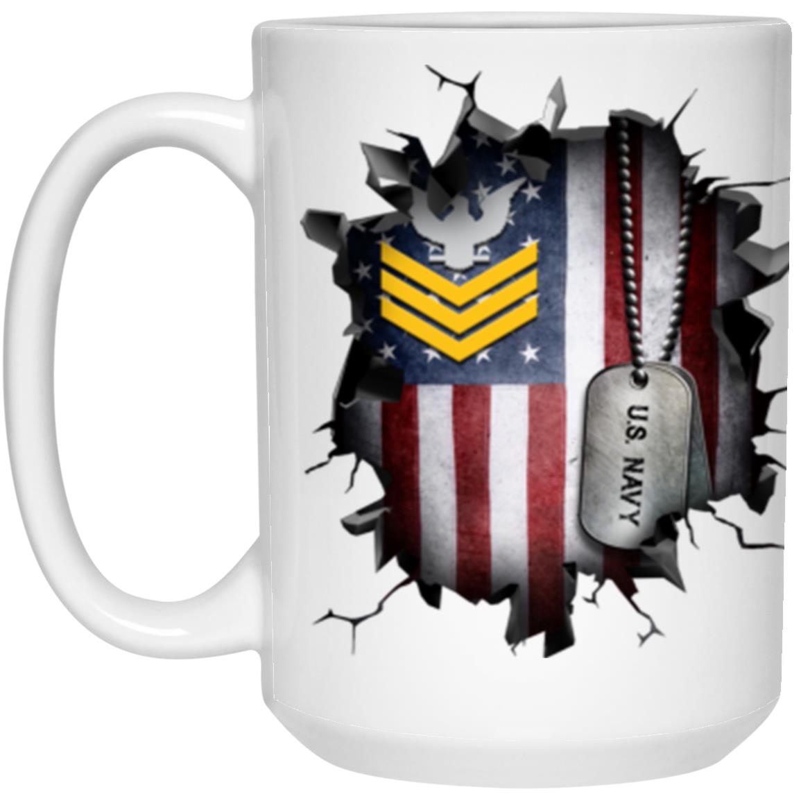 US Navy E-6 Petty Officer First Class E6 PO1 Gold Stripe Collar Device 3D Break Effect Coffee Mug 11oz - 15oz White Mug