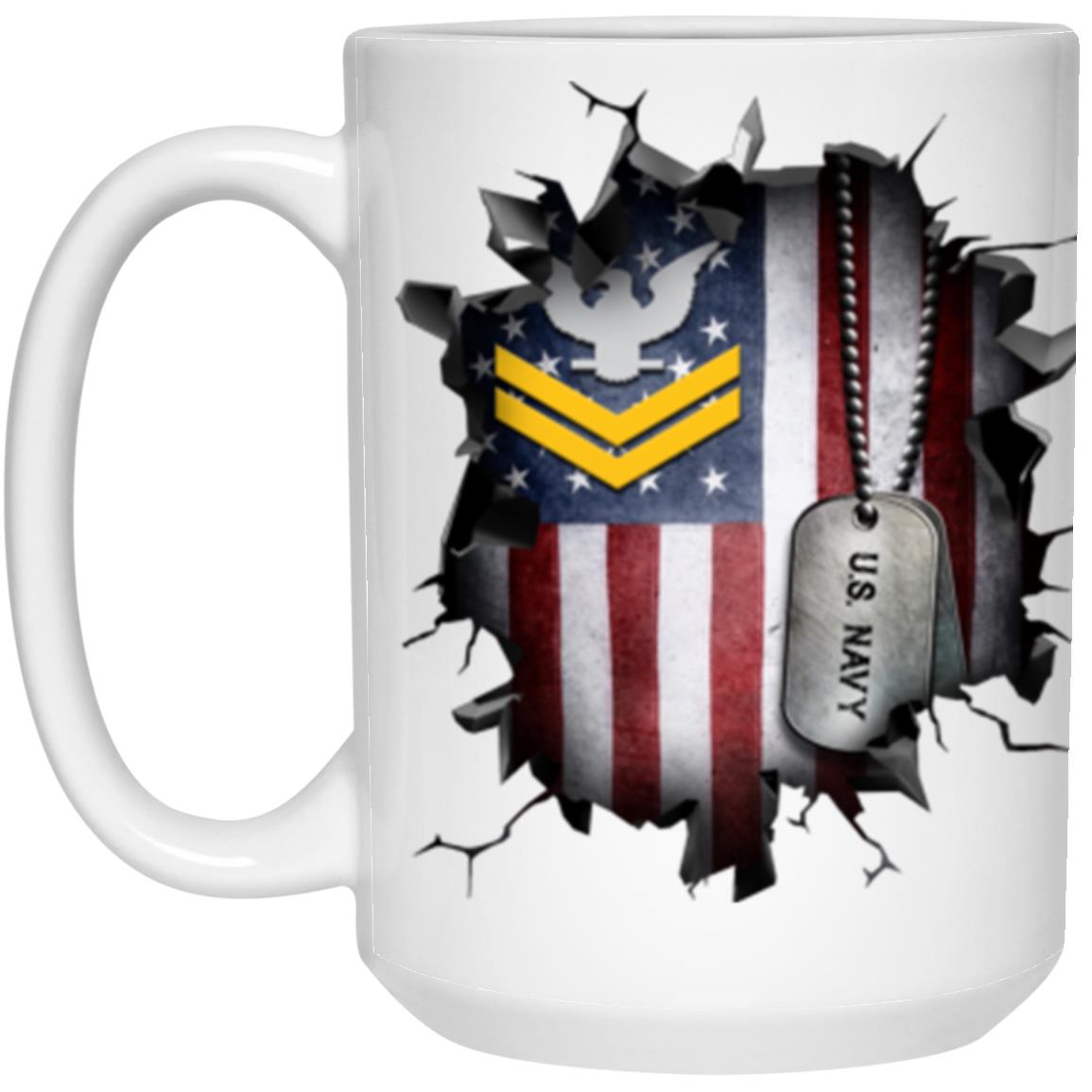 US Navy E-5 Petty Officer Second Class E5 PO2 Gold Stripe Collar Device 3D Break Effect Coffee Mug 11oz - 15oz White Mug