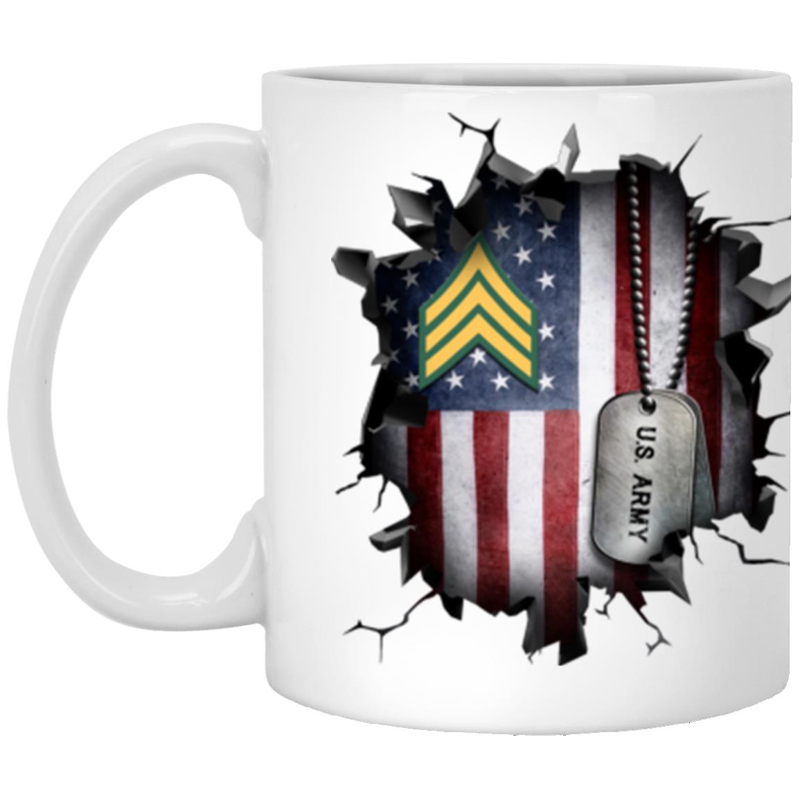 US Army E-5 Sergeant E5 SGT Noncommissioned Officer Ranks 3D Break Effect 11oz - 15oz White Mug