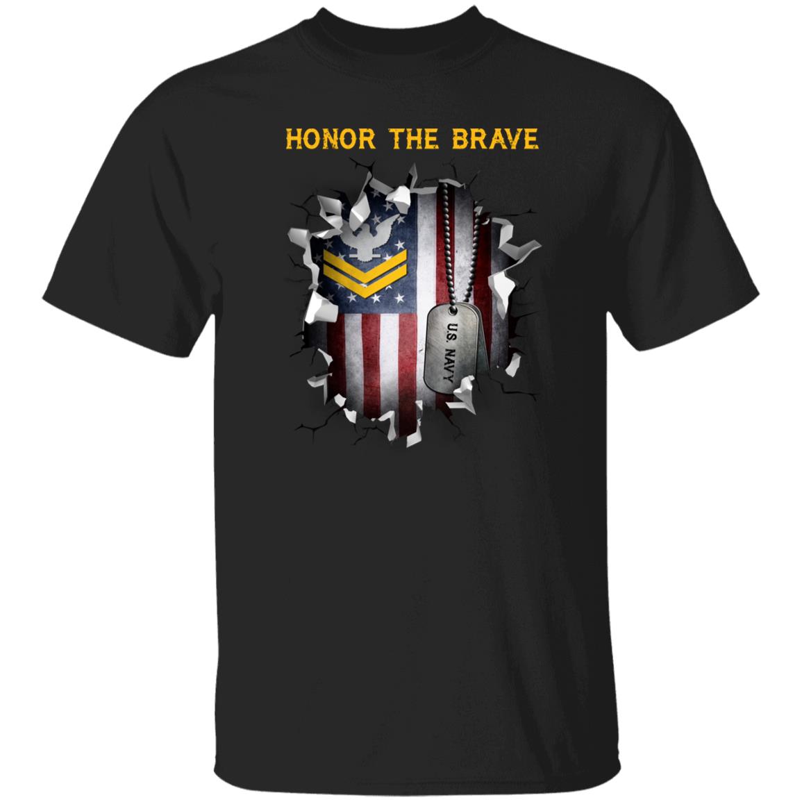 US Navy E-5 Petty Officer Second Class E5 PO2 Gold Stripe Collar Device - Honor The Brave Front Shirt