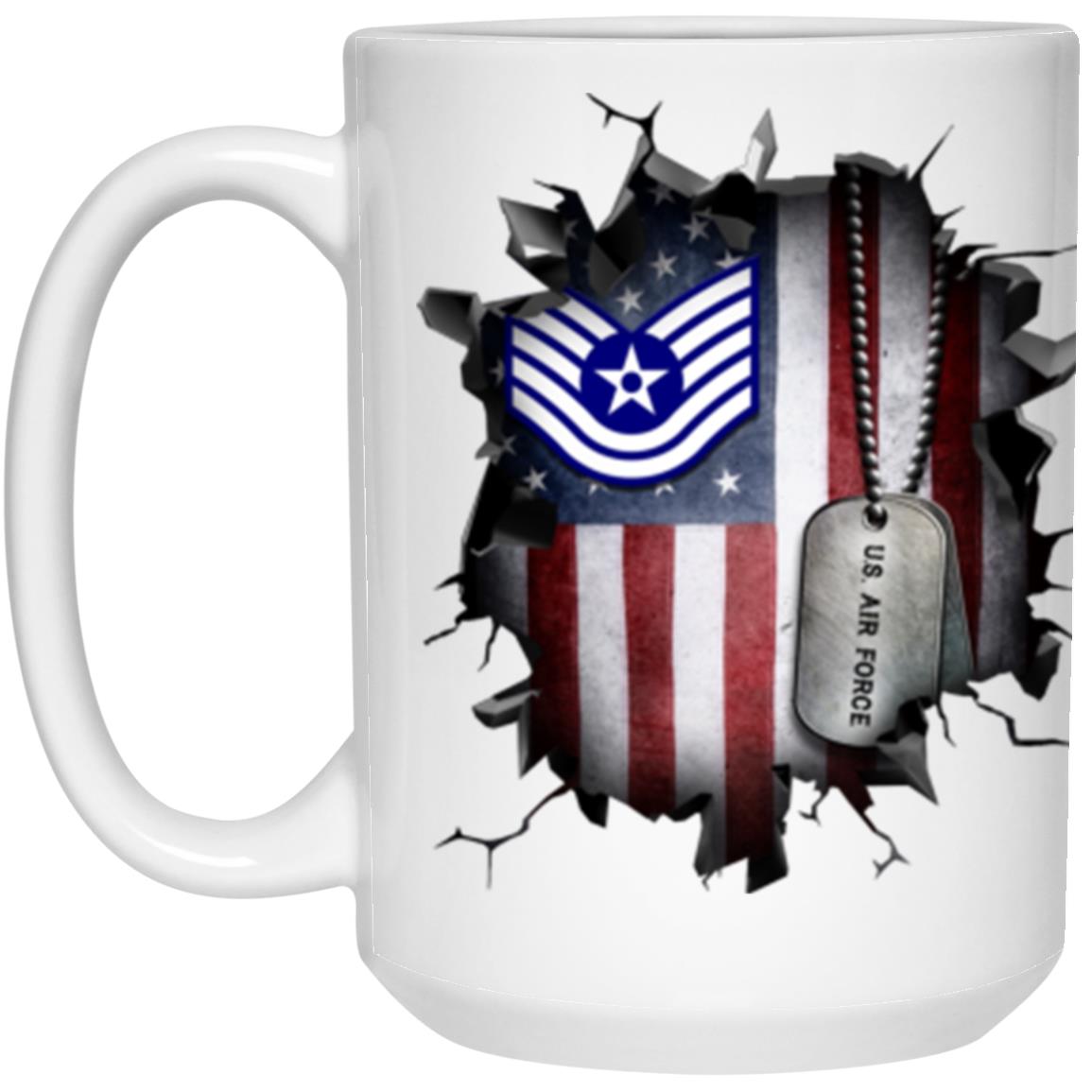 US Air Force E-6 Technical Sergeant TSgt E6 Noncommissioned Officer Ranks AF Rank 3D Break Effect Coffee Mug 11oz - 15oz White Mug