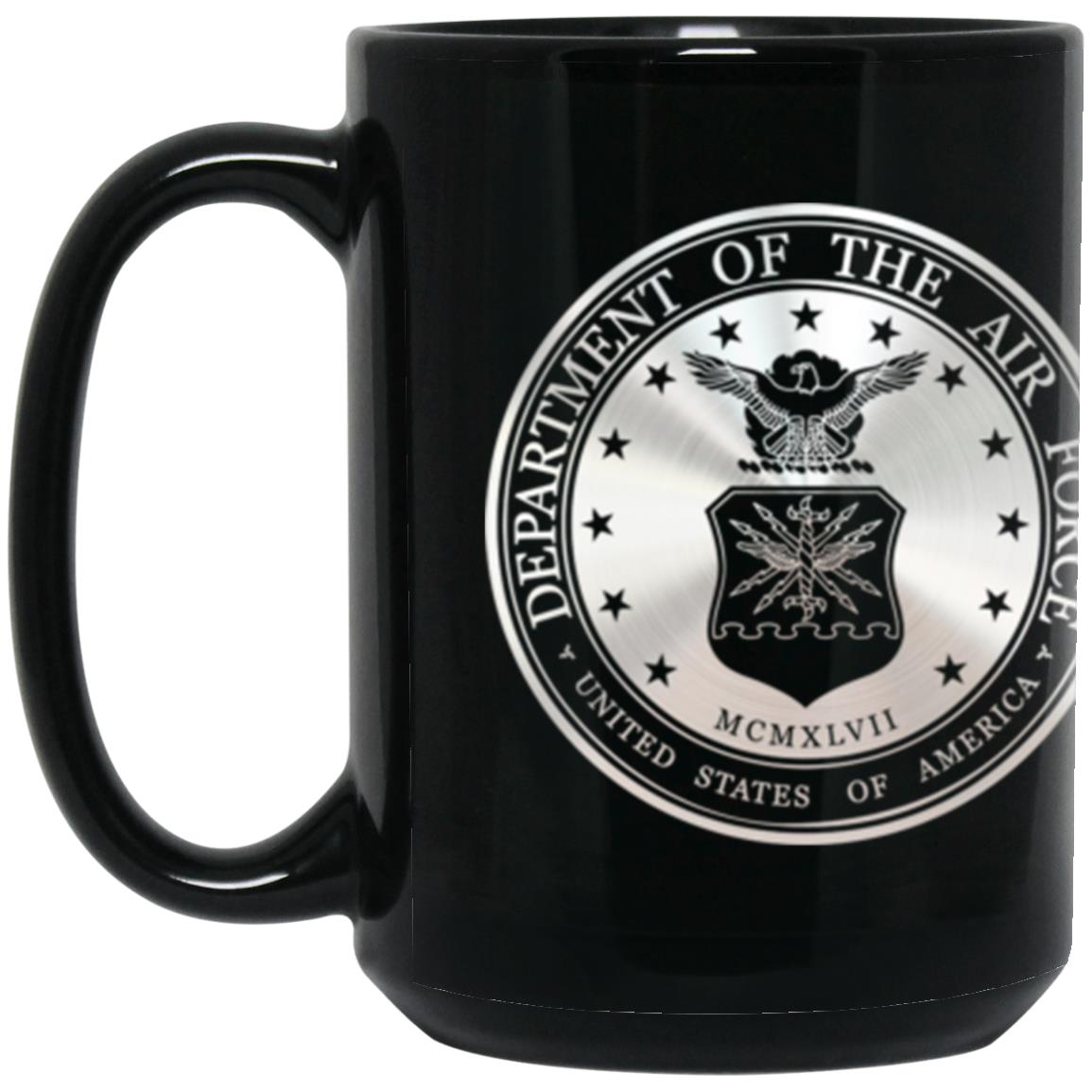 US Air Force O-7 Brigadier General Brig Metallic Silver Effect 11oz - 15oz Black Mug