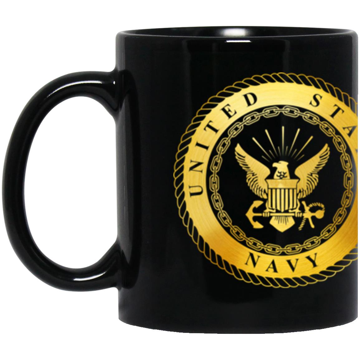 US Navy Naval Astronaut Metallic Gold Effect 11oz - 15oz Black Mug