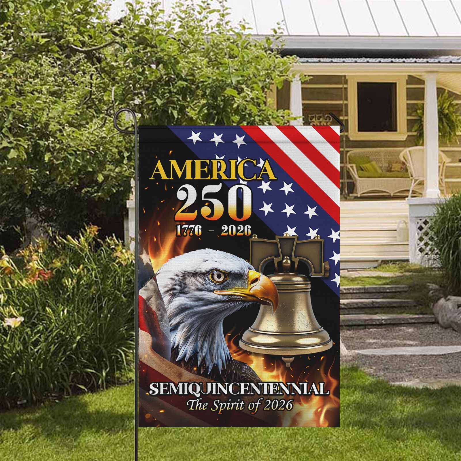 America 250 Semiquincentennial Garden Flag Patriotic Eagle Liberty Bell USA 1776-2026 Decor