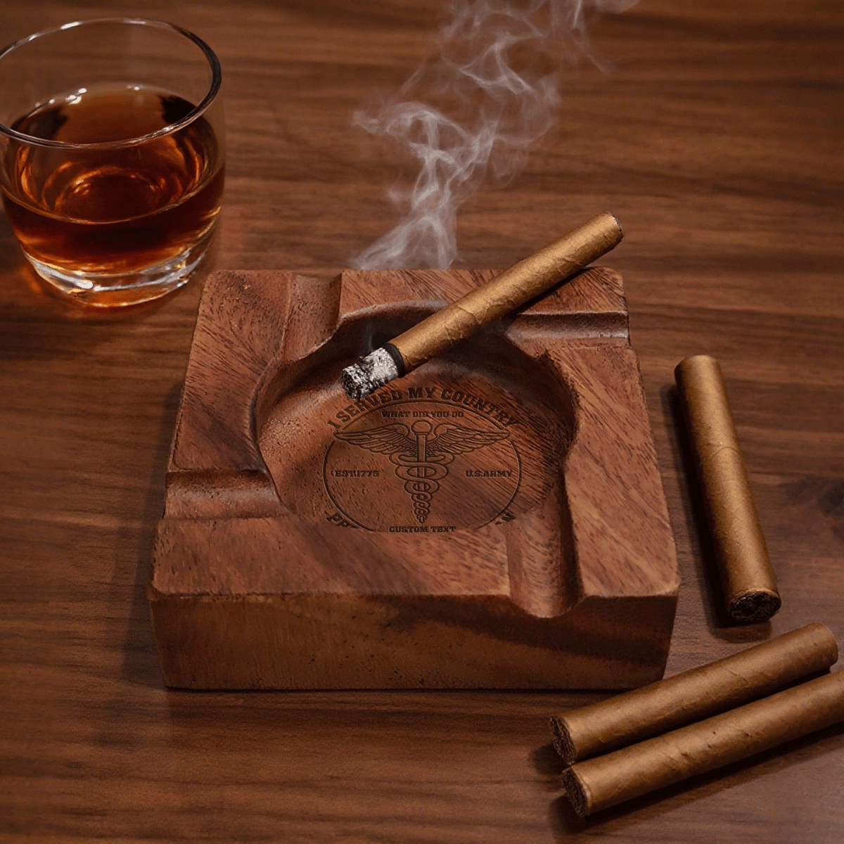 Personalized Military Cigar Ashtray U.S. Navy Custom Rank and Text