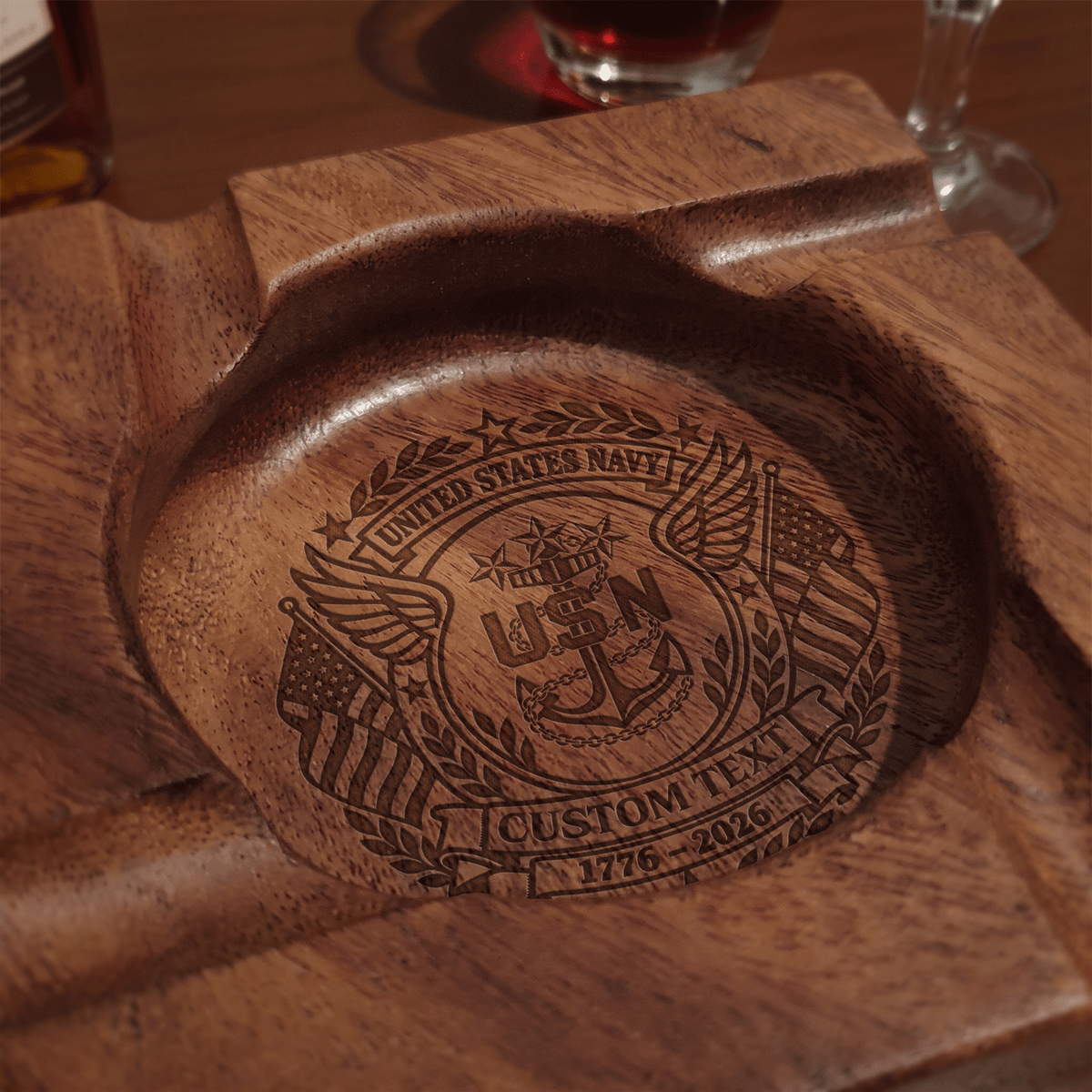 Custom US Navy Cigar Ashtray Personalized Military Rank and Text