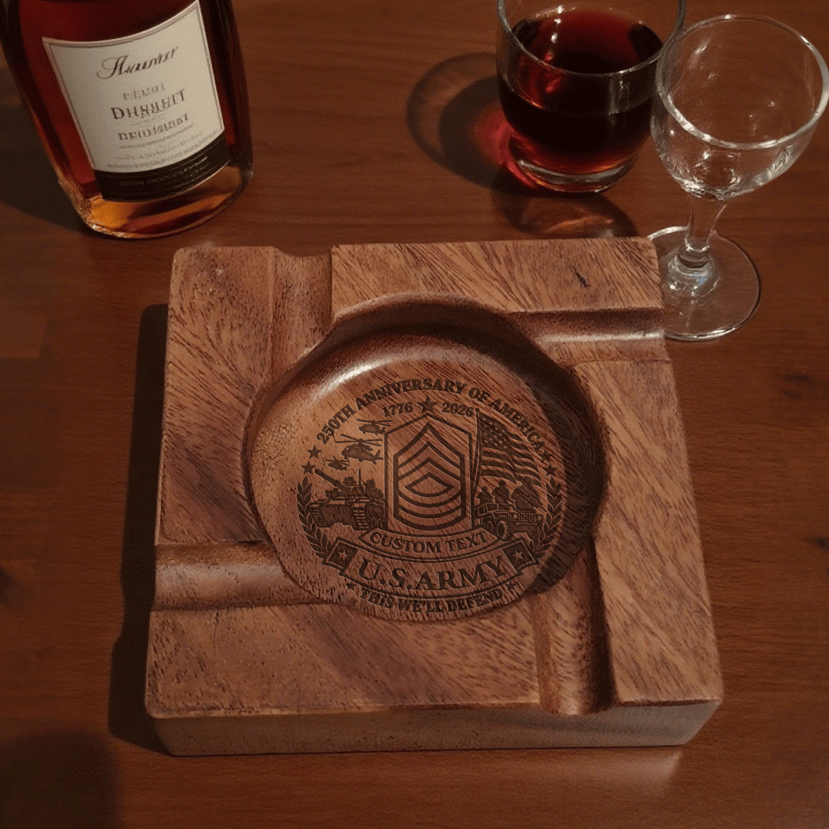 U.S. Army Cigar Ashtray Personalized Rank Text Veteran Gift