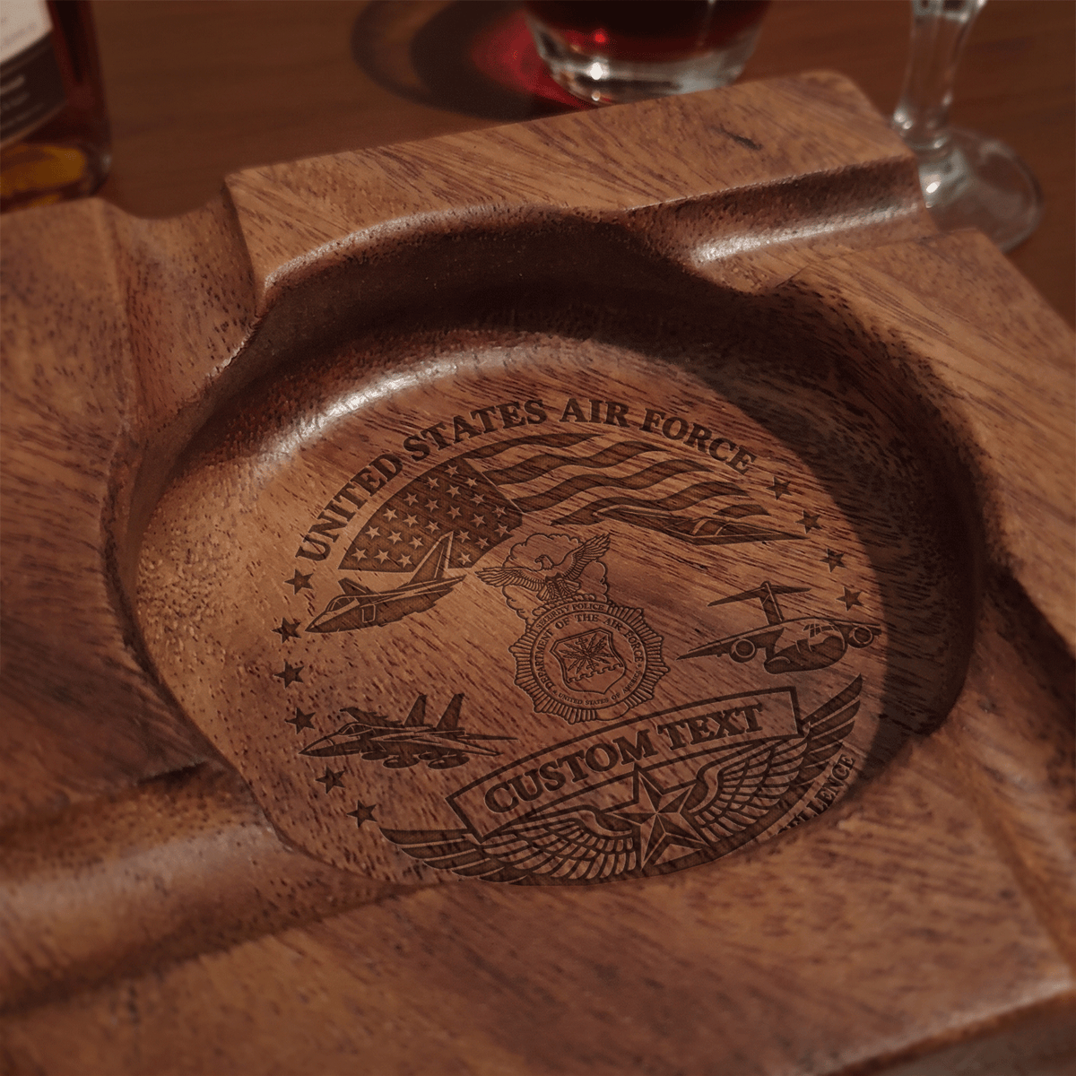Custom U.S. Air Force Cigar Ashtray Personalized Military Rank and Text