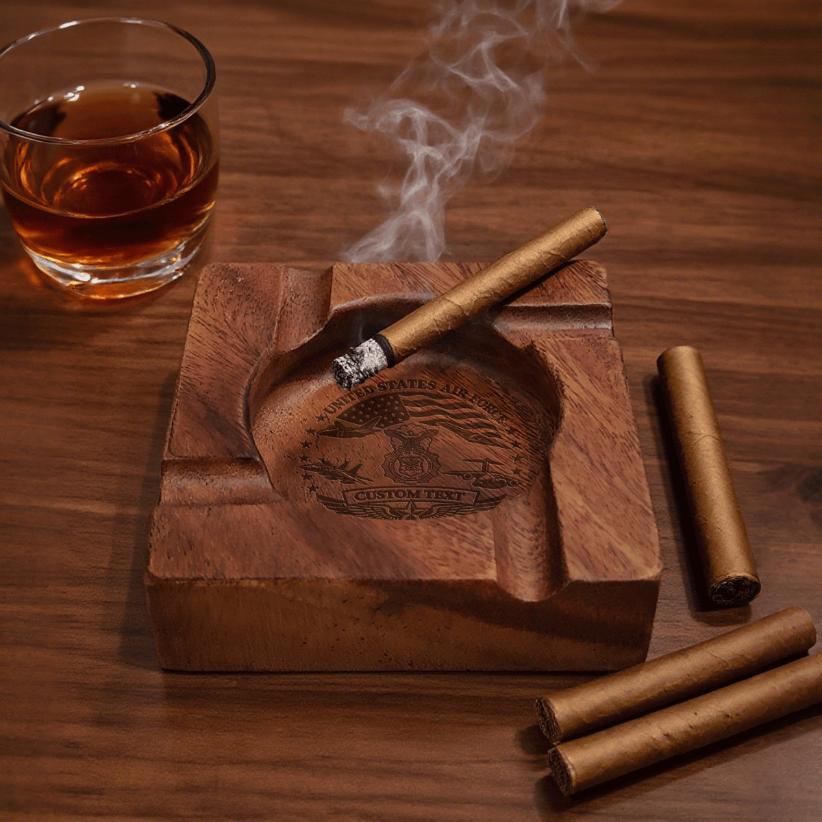 Custom U.S. Air Force Cigar Ashtray Personalized Military Rank and Text