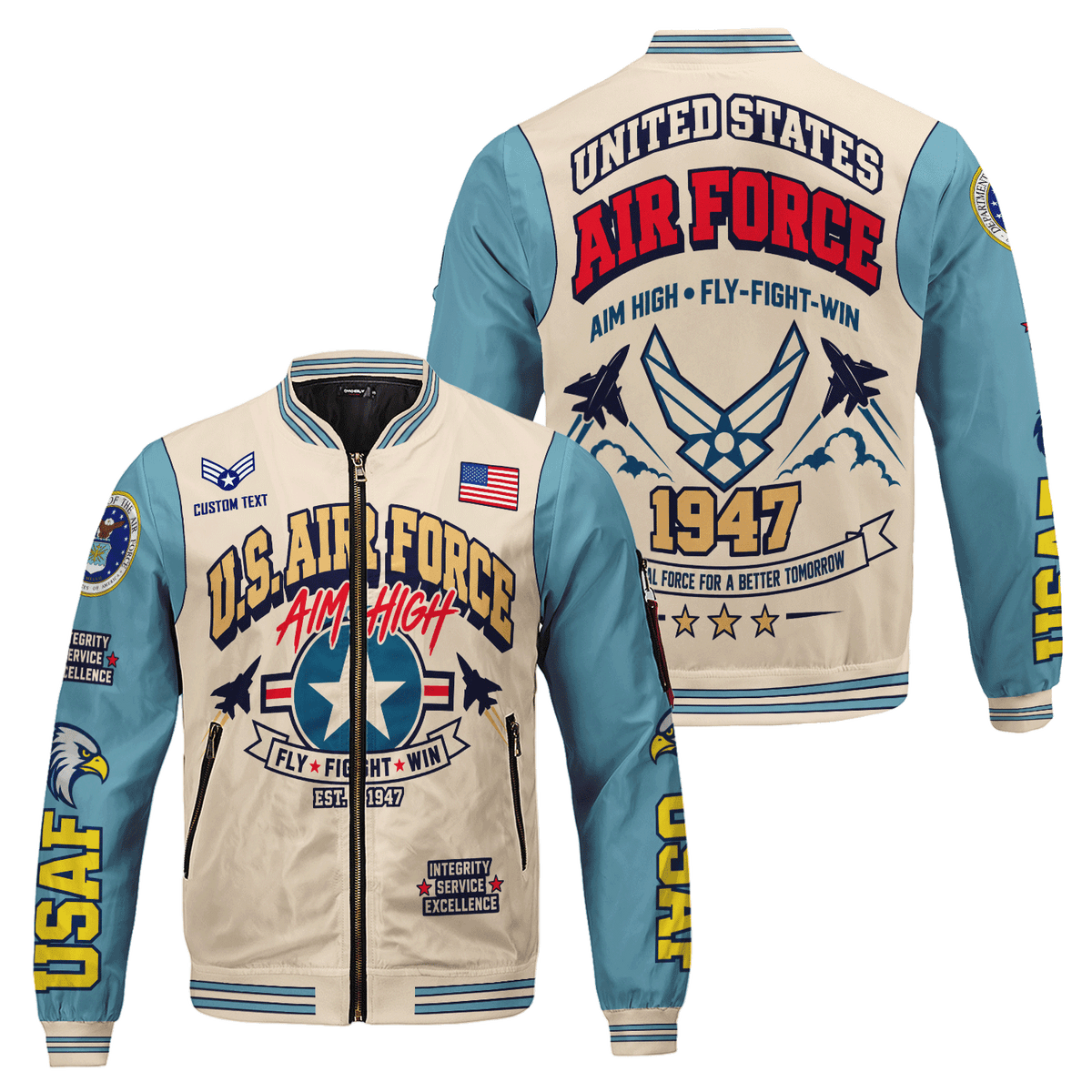U.S. Air Force Veteran Bomber Jacket Personalized Service Rank & Name