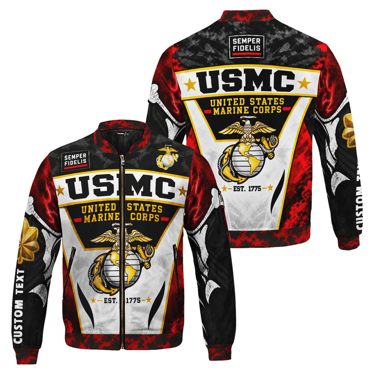 Custom USMC Veteran Bomber Jacket Personalized Name Rank Marine Gift