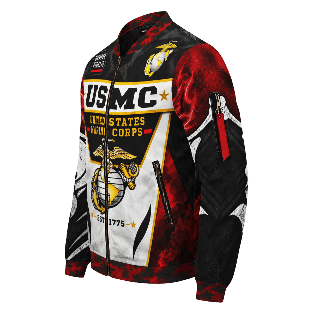 Custom USMC Veteran Bomber Jacket Personalized Name Rank Marine Gift
