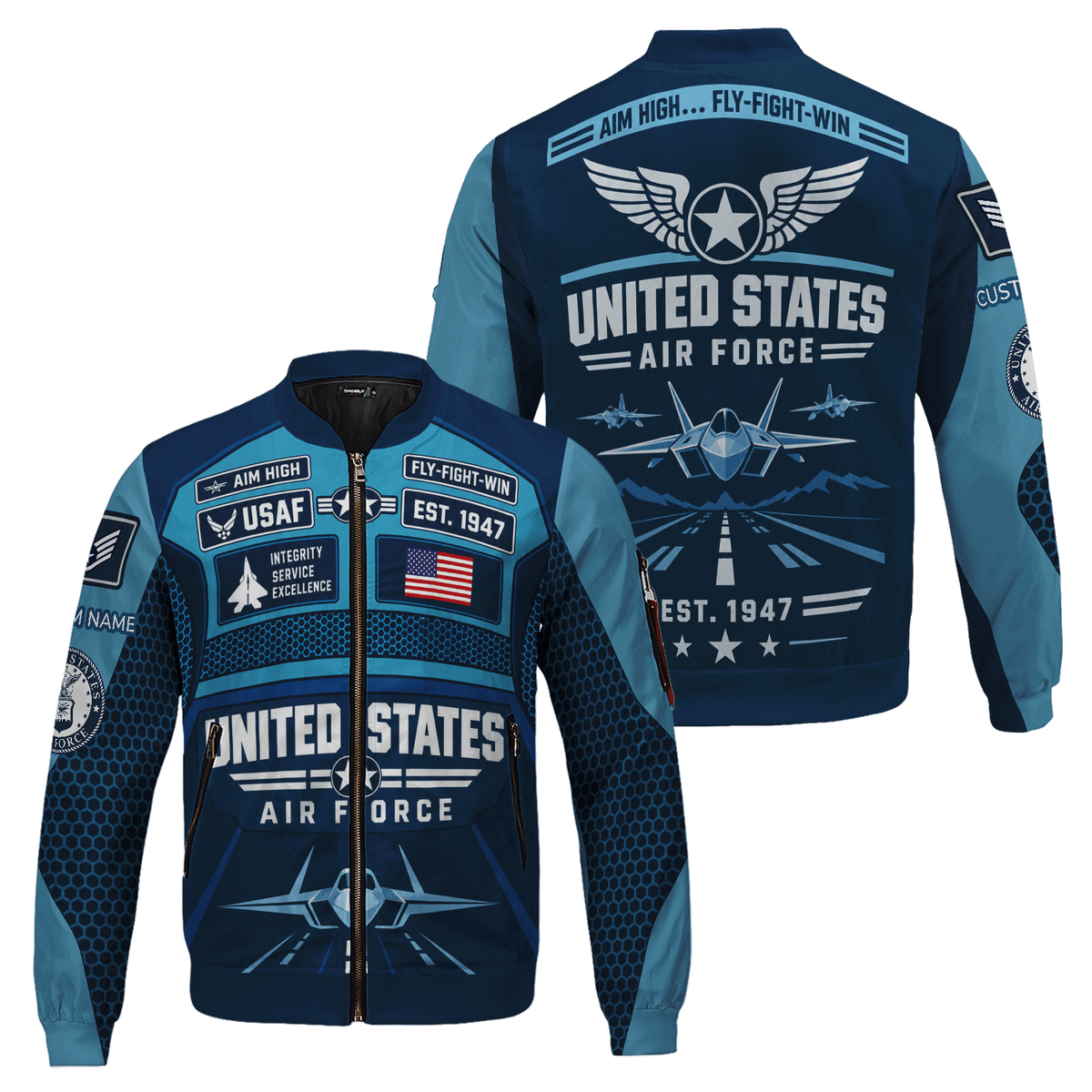 Custom USAF Bomber Jacket Personalized Military Rank Name Airman Gift