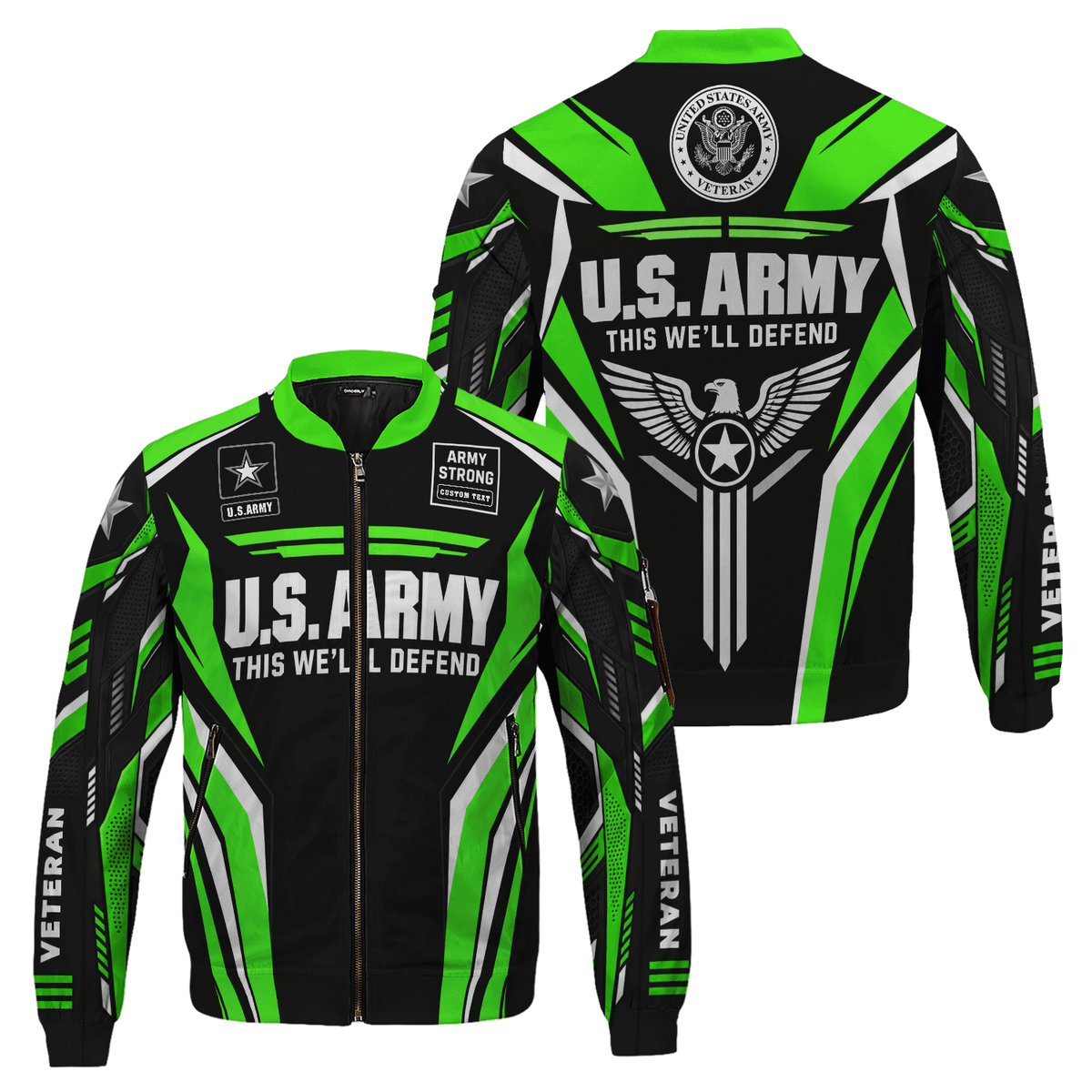 U.S. Army Custom Rank Bomber Jacket Personalized Veteran Service Apparel