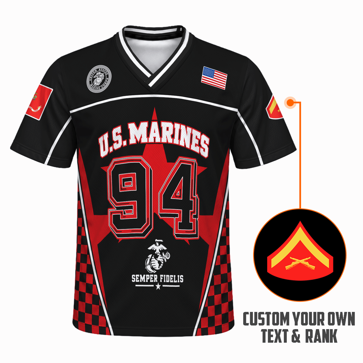 Personalized Marine Corps Sports Jersey Custom Rank Number and Text