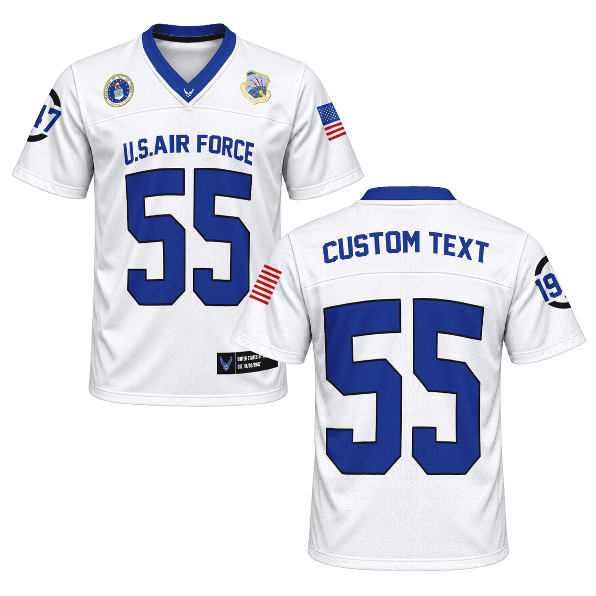 Custom U.S. Air Force Sports Shirt Personalized Rank Text and Jersey Number