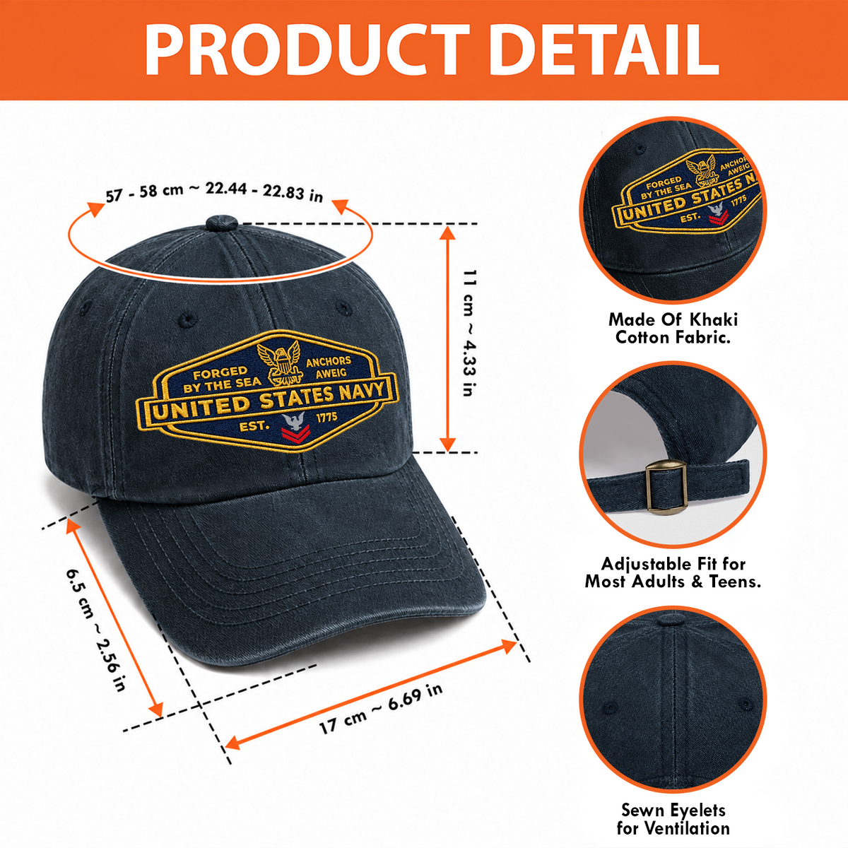 U.S. Navy Embroidered Hat Custom Rank and Personalized Text