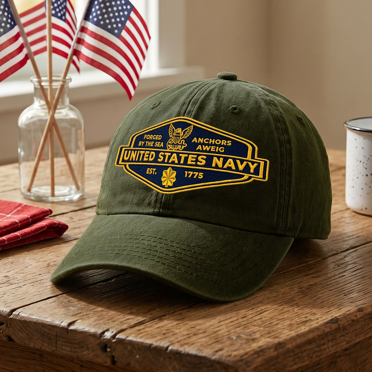 U.S. Navy Embroidered Hat Custom Rank and Personalized Text
