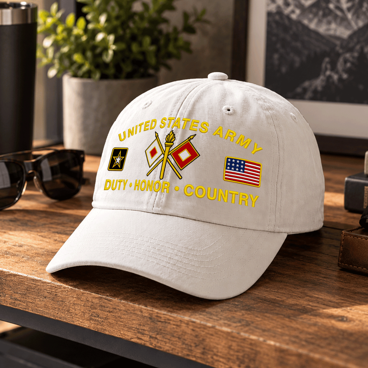 Personalized Army Veteran Embroidered Cap Custom Military Rank and Text