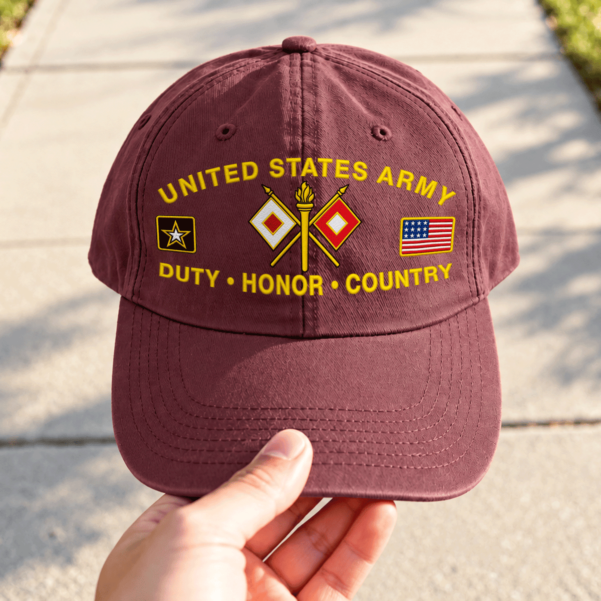 Personalized Army Veteran Embroidered Cap Custom Military Rank and Text