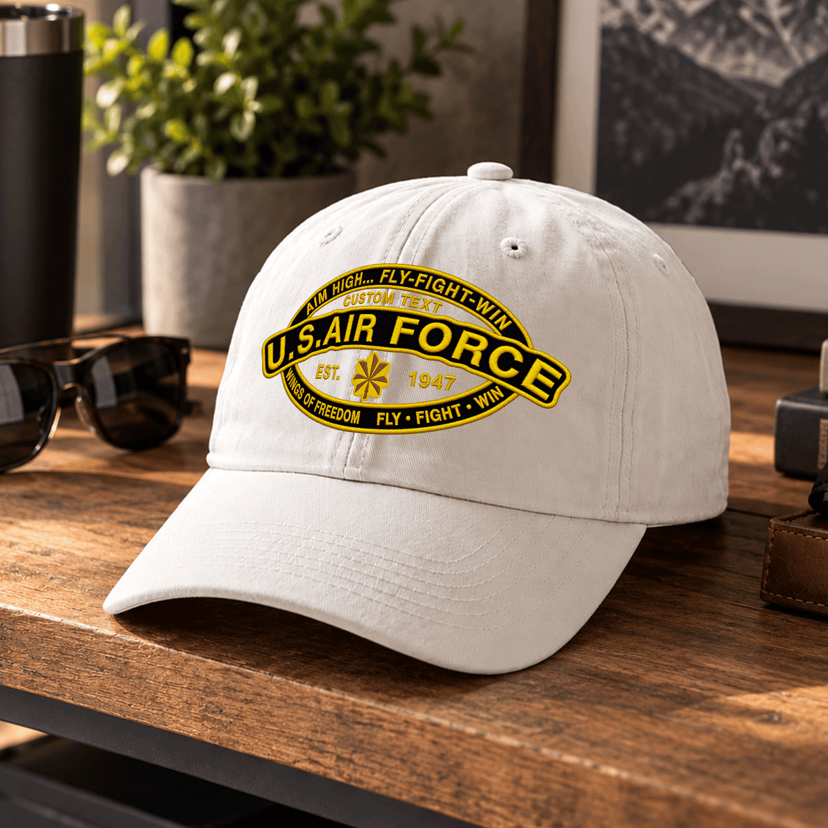 Custom Air Force Veteran Washed Cap Personalized Military Rank and Text