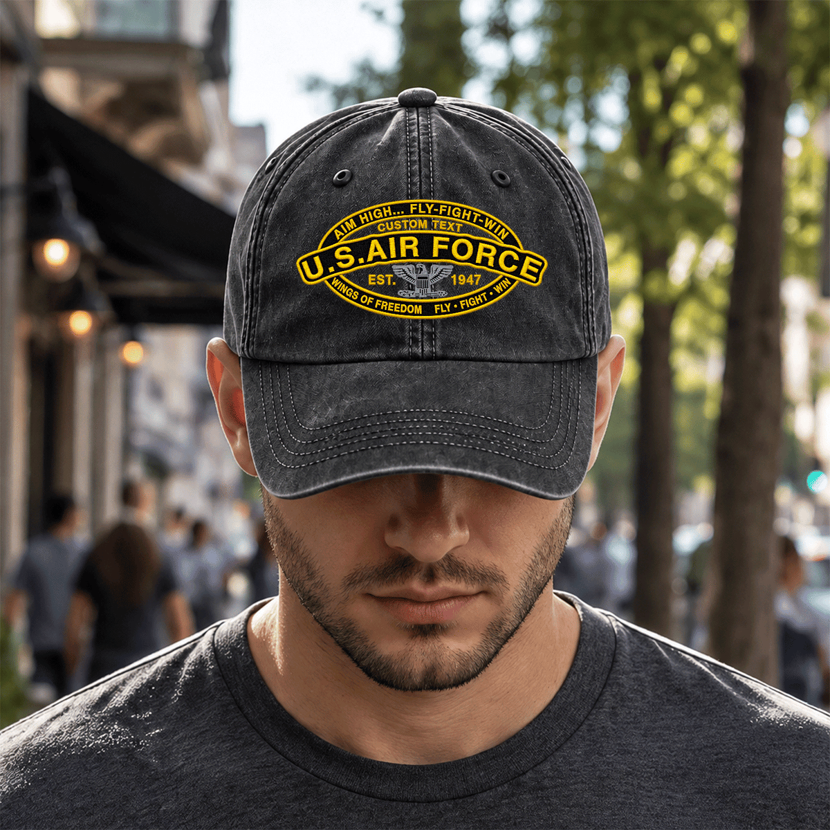 Custom Air Force Veteran Washed Cap Personalized Military Rank and Text
