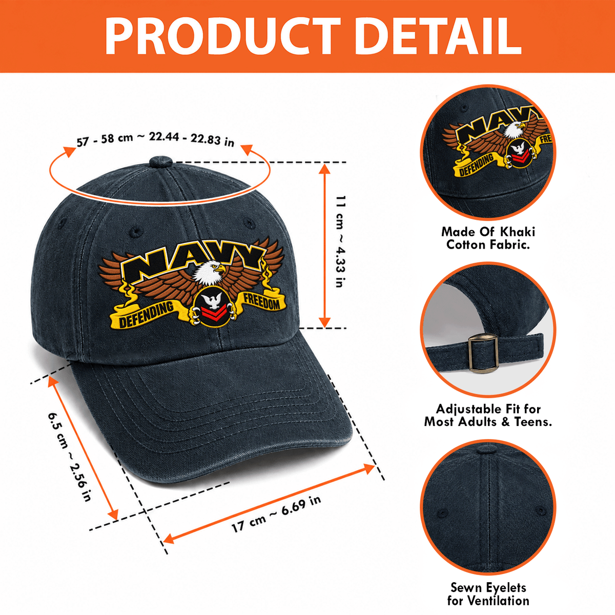 Custom Navy Veteran Washed Cap Personalized Military Rank and Text