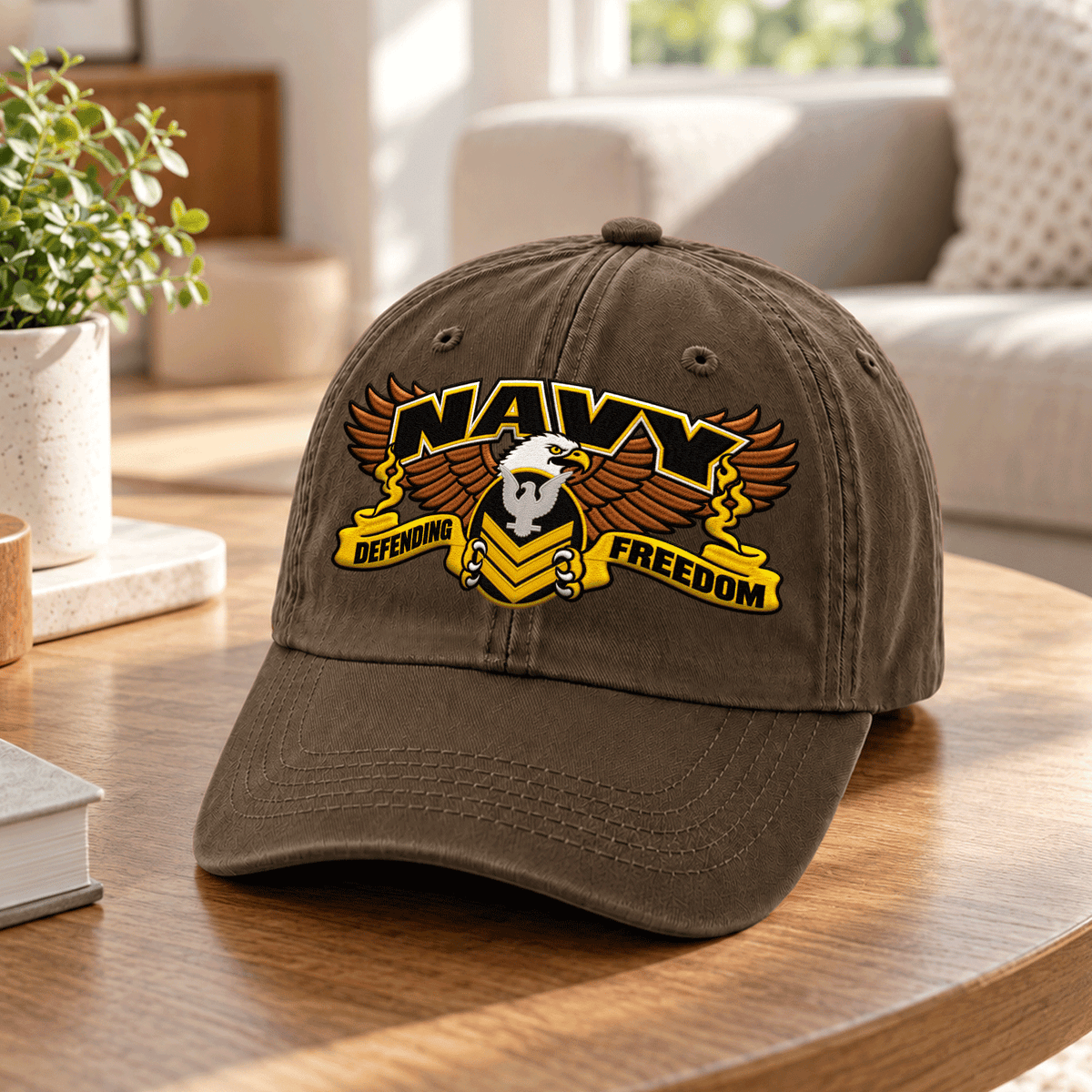 Custom Navy Veteran Washed Cap Personalized Military Rank and Text