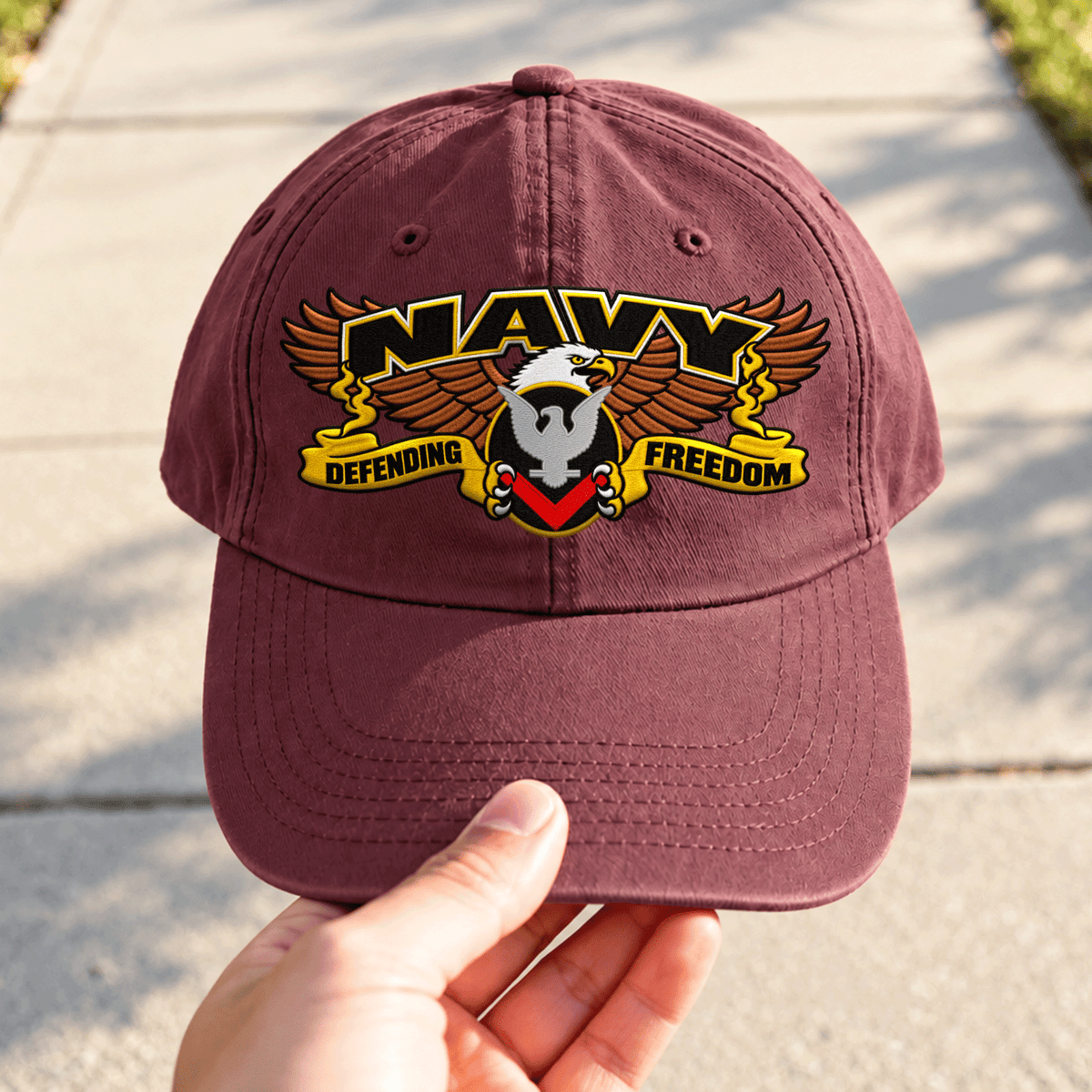 Custom Navy Veteran Washed Cap Personalized Military Rank and Text