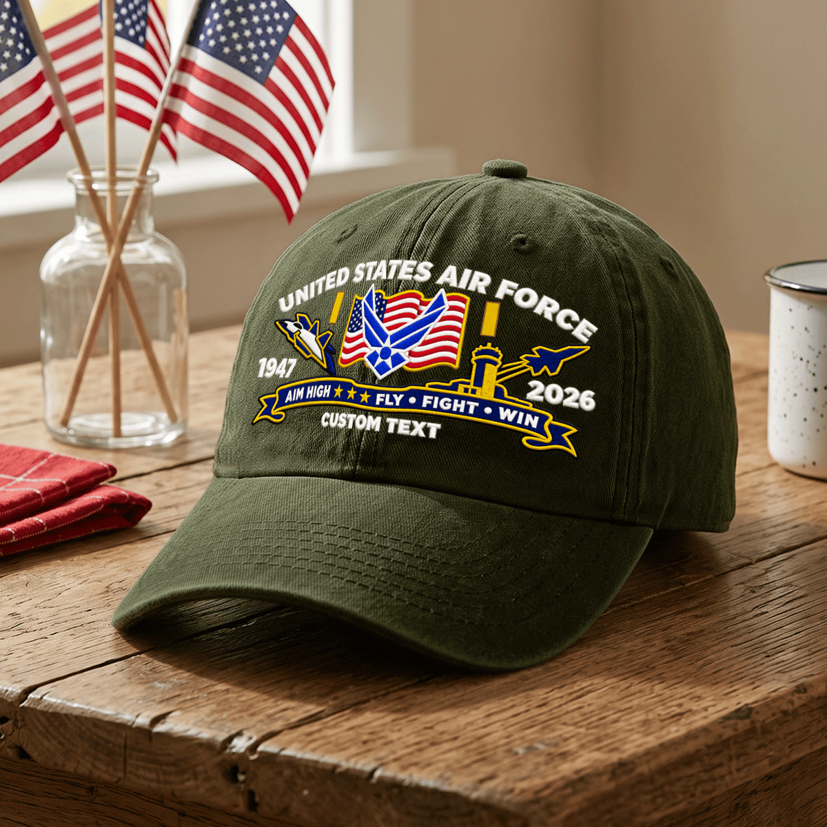 Personalized U.S. Air Force Cotton Cap Custom Rank and Text