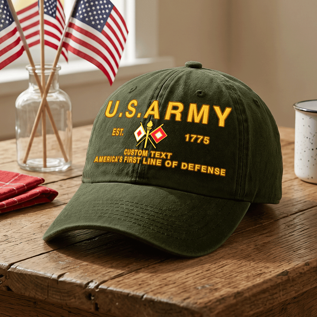 Custom U.S. Army Cotton Hat Personalized Rank and Name