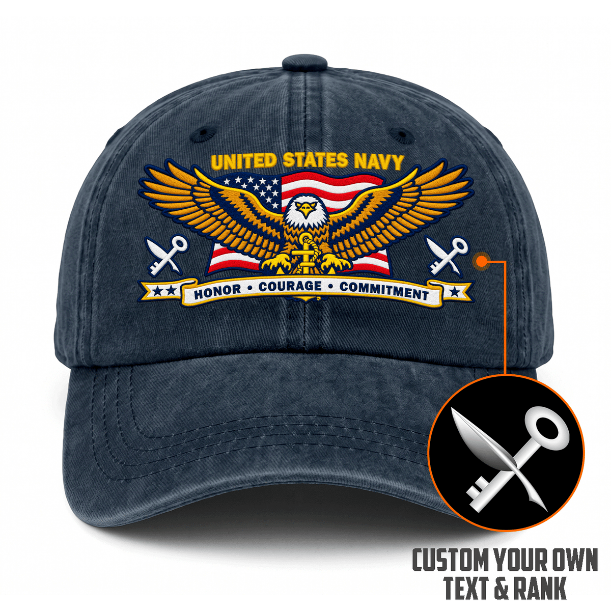 Personalized U.S. Navy Cotton Cap Custom Rank and Text