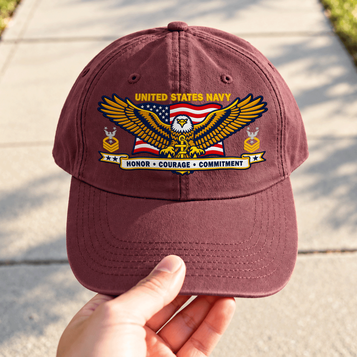 Personalized U.S. Navy Cotton Cap Custom Rank and Text