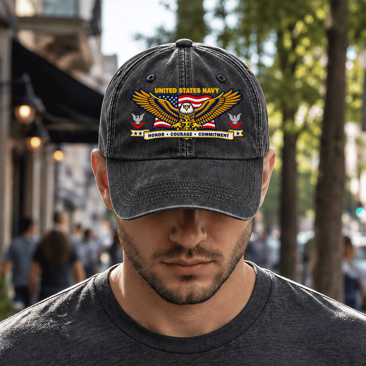 Personalized U.S. Navy Cotton Cap Custom Rank and Text
