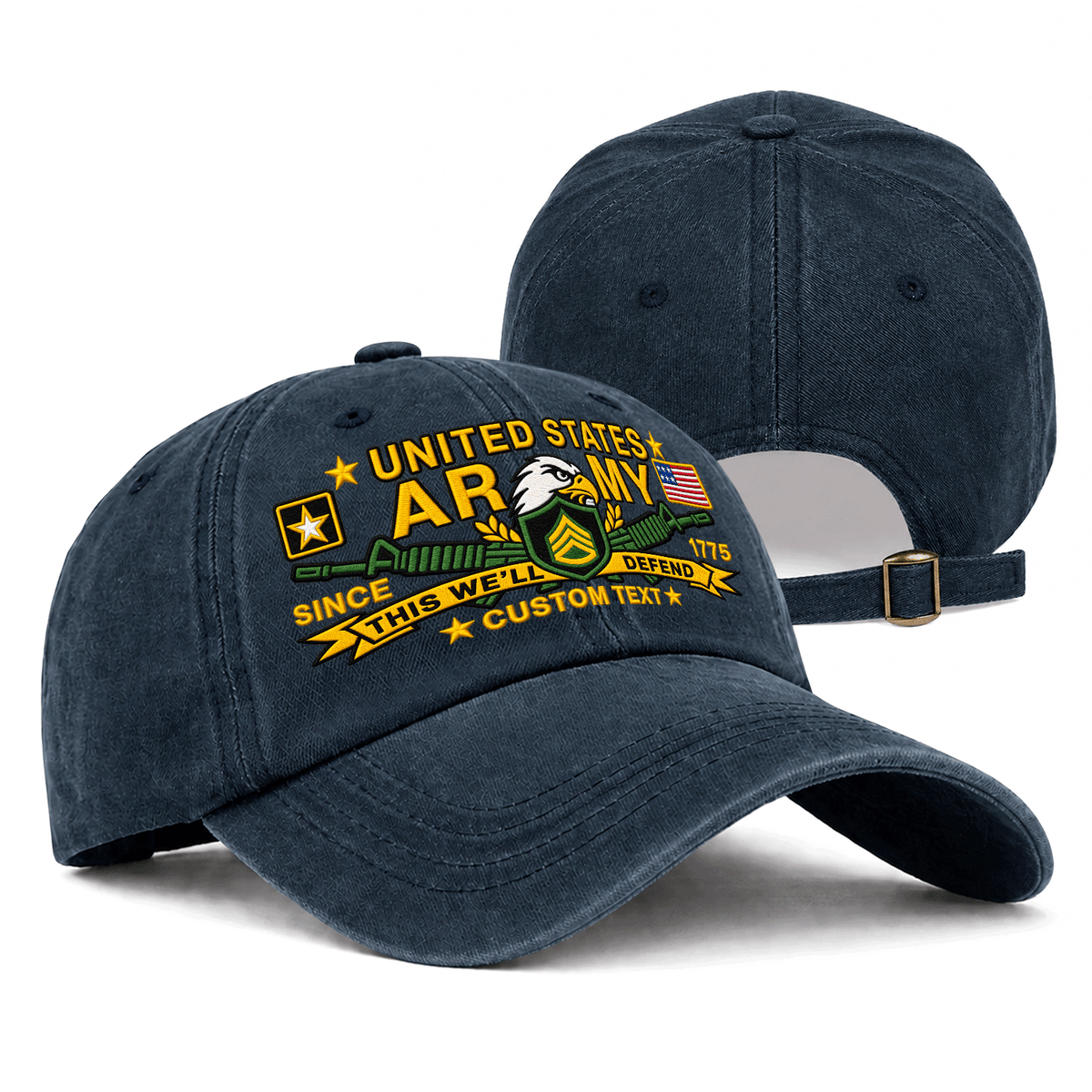 Personalized Army Military Washed Cap Custom Rank and Text