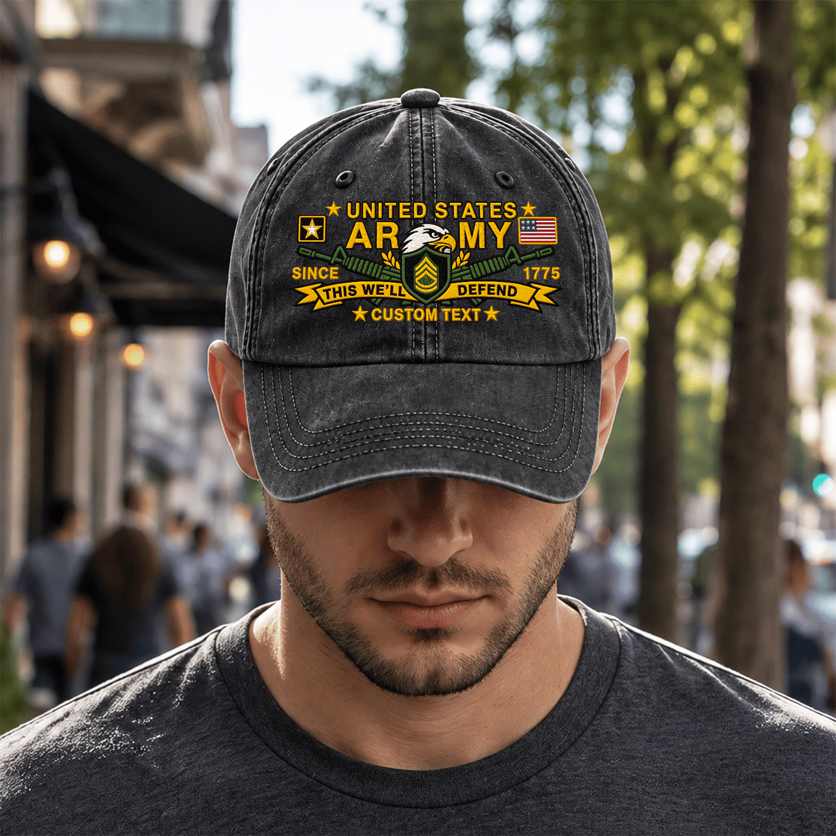 Personalized Army Military Washed Cap Custom Rank and Text