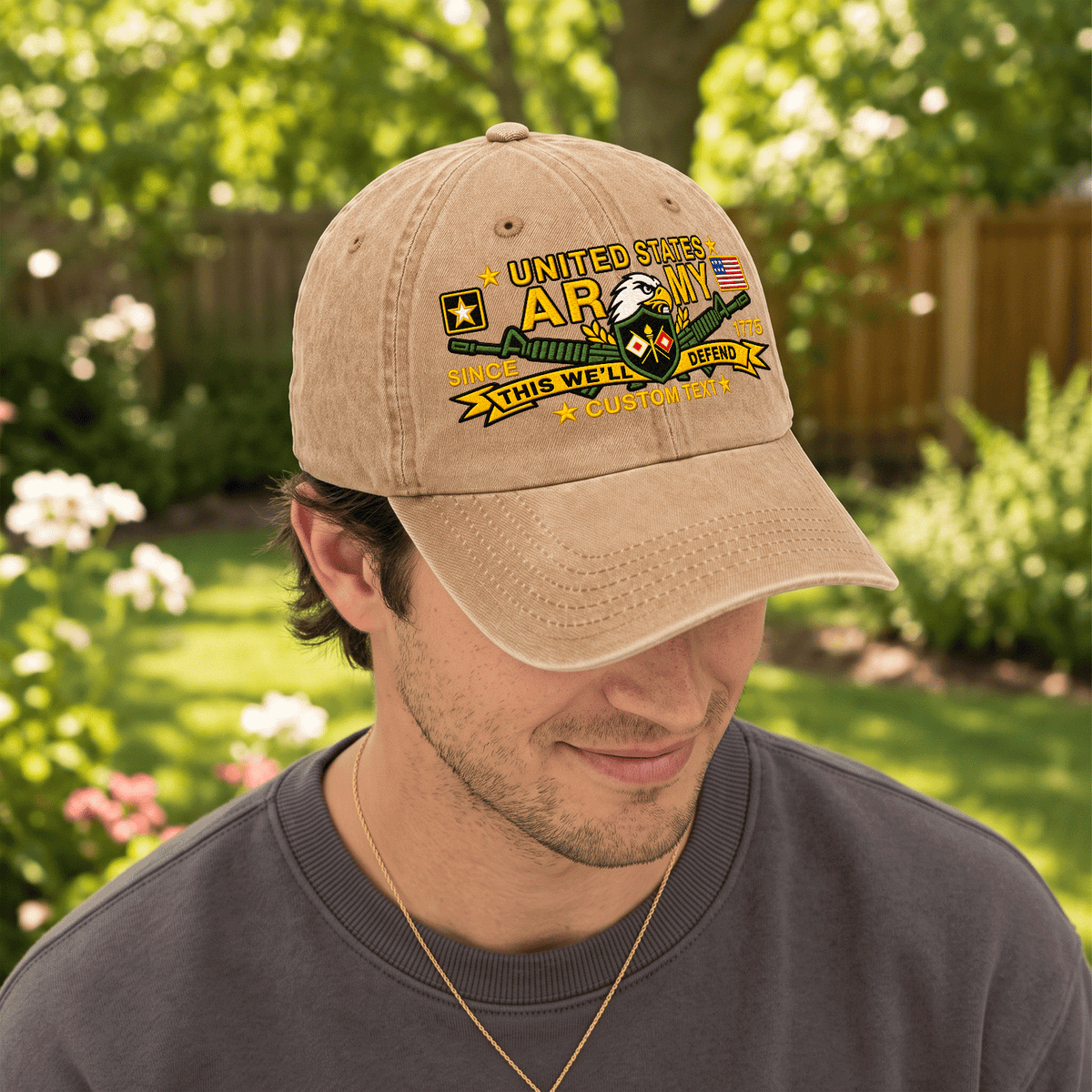 Personalized Army Military Washed Cap Custom Rank and Text
