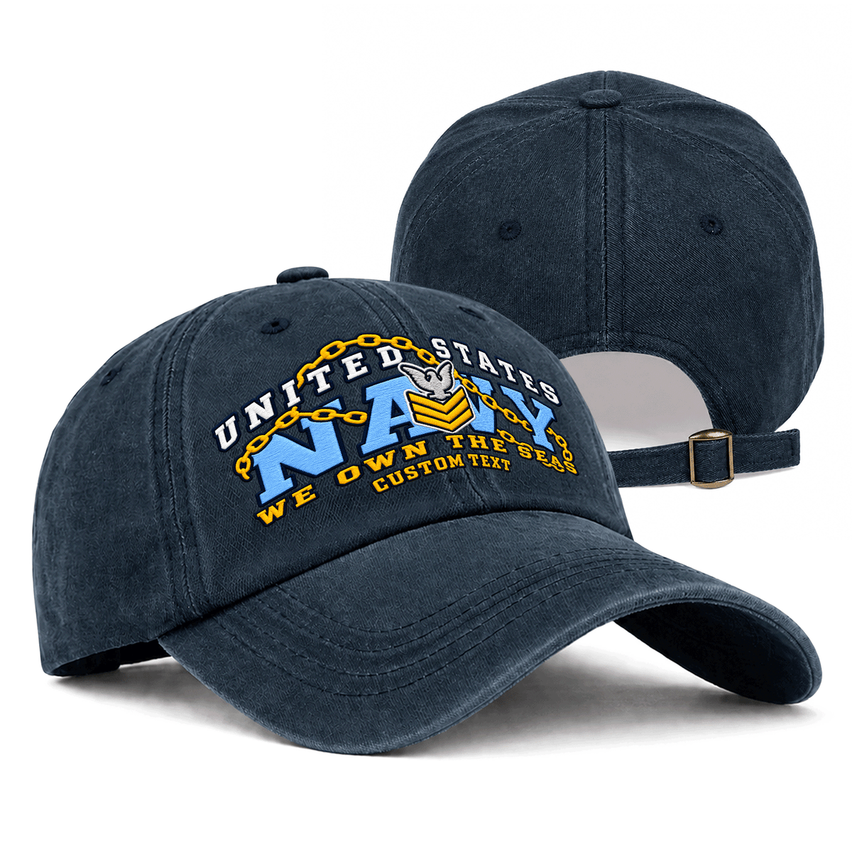 U.S. Navy Washed Cap Personalized Rank Text Military Gift