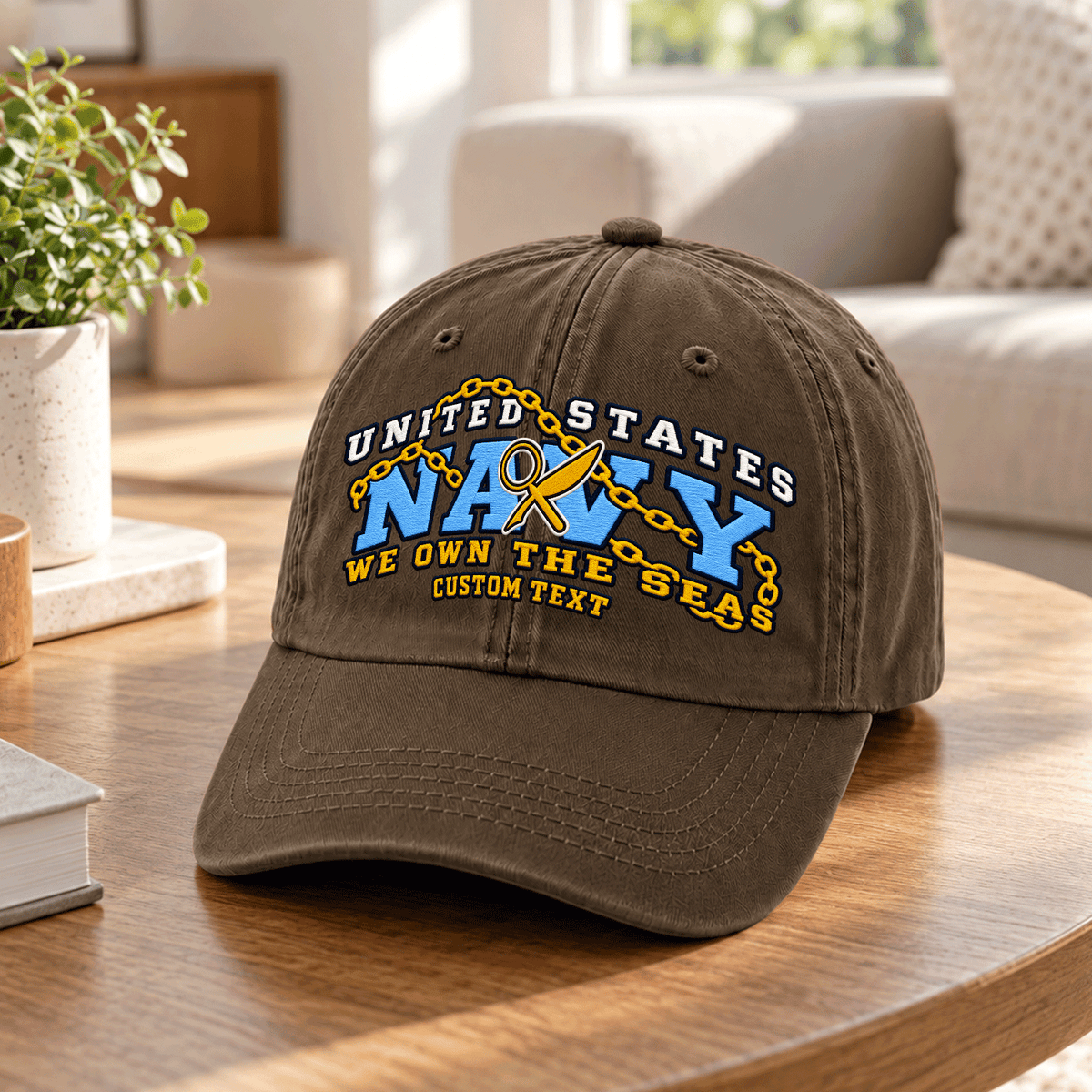 U.S. Navy Washed Cap Personalized Rank Text Military Gift