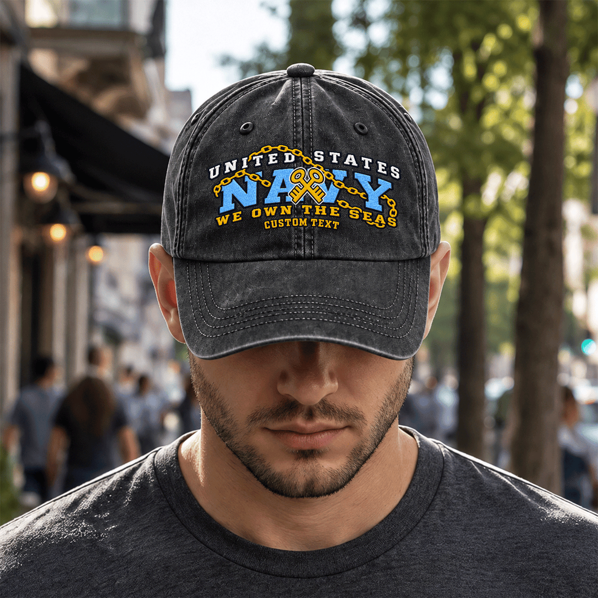 U.S. Navy Washed Cap Personalized Rank Text Military Gift