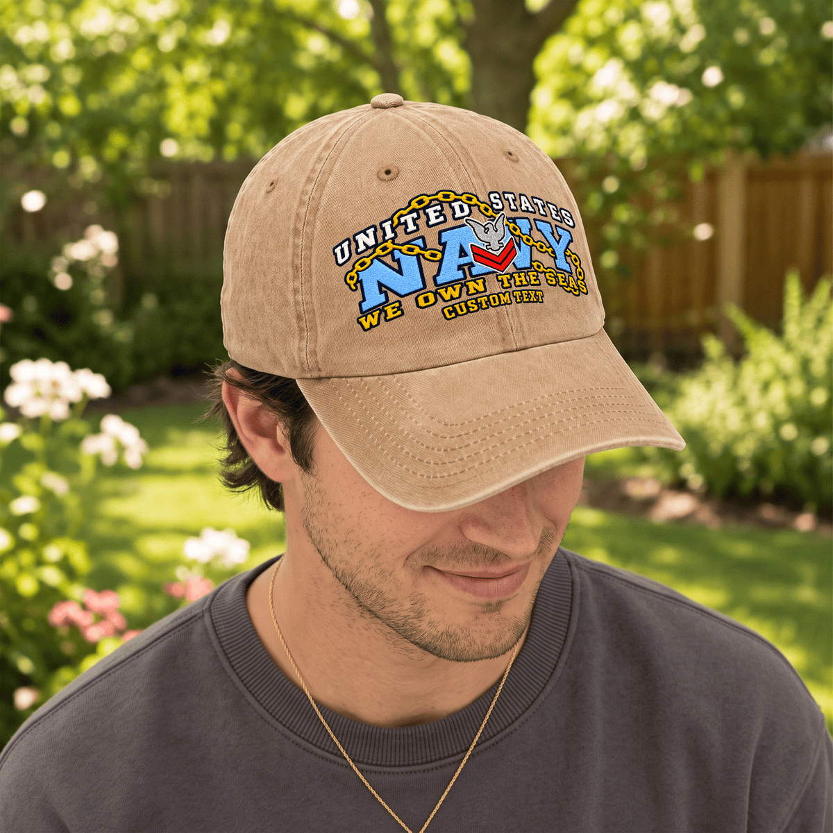 U.S. Navy Washed Cap Personalized Rank Text Military Gift