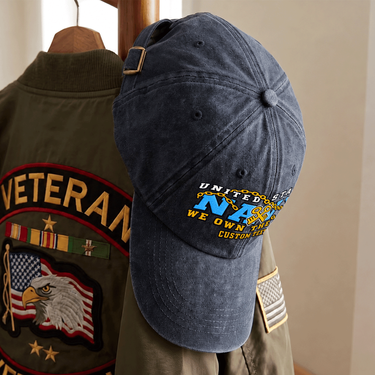 U.S. Navy Washed Cap Personalized Rank Text Military Gift