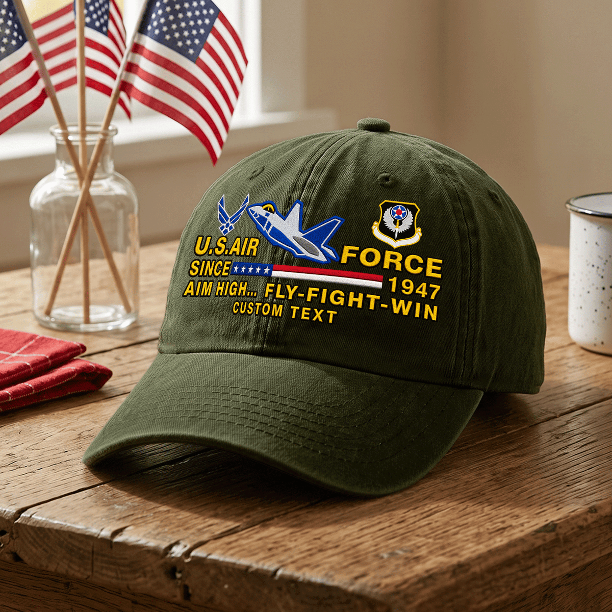 U.S. Air Force Washed Cap Personalized Rank Text Military Gift