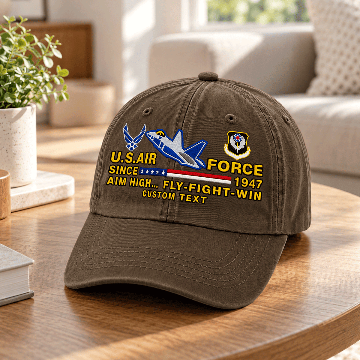 U.S. Air Force Washed Cap Personalized Rank Text Military Gift