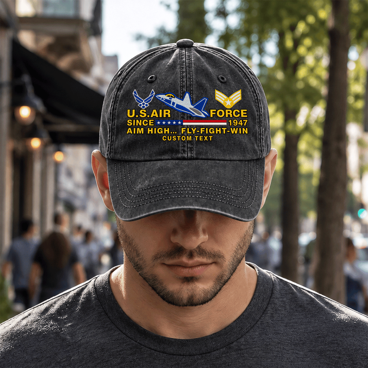 U.S. Air Force Washed Cap Personalized Rank Text Military Gift
