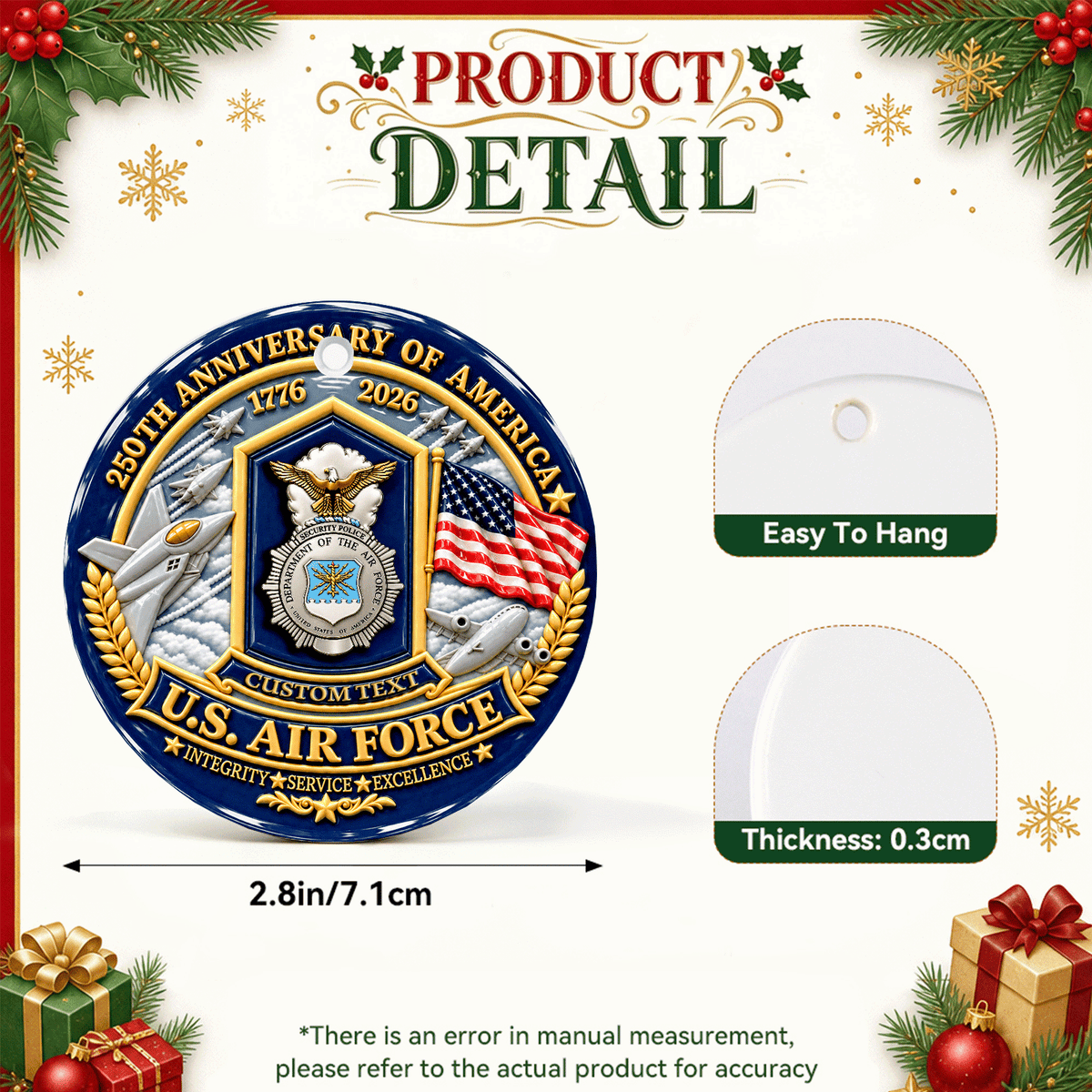 Personalized U.S. Air Force 3D Relief Ceramic Ornament Custom Rank and Text