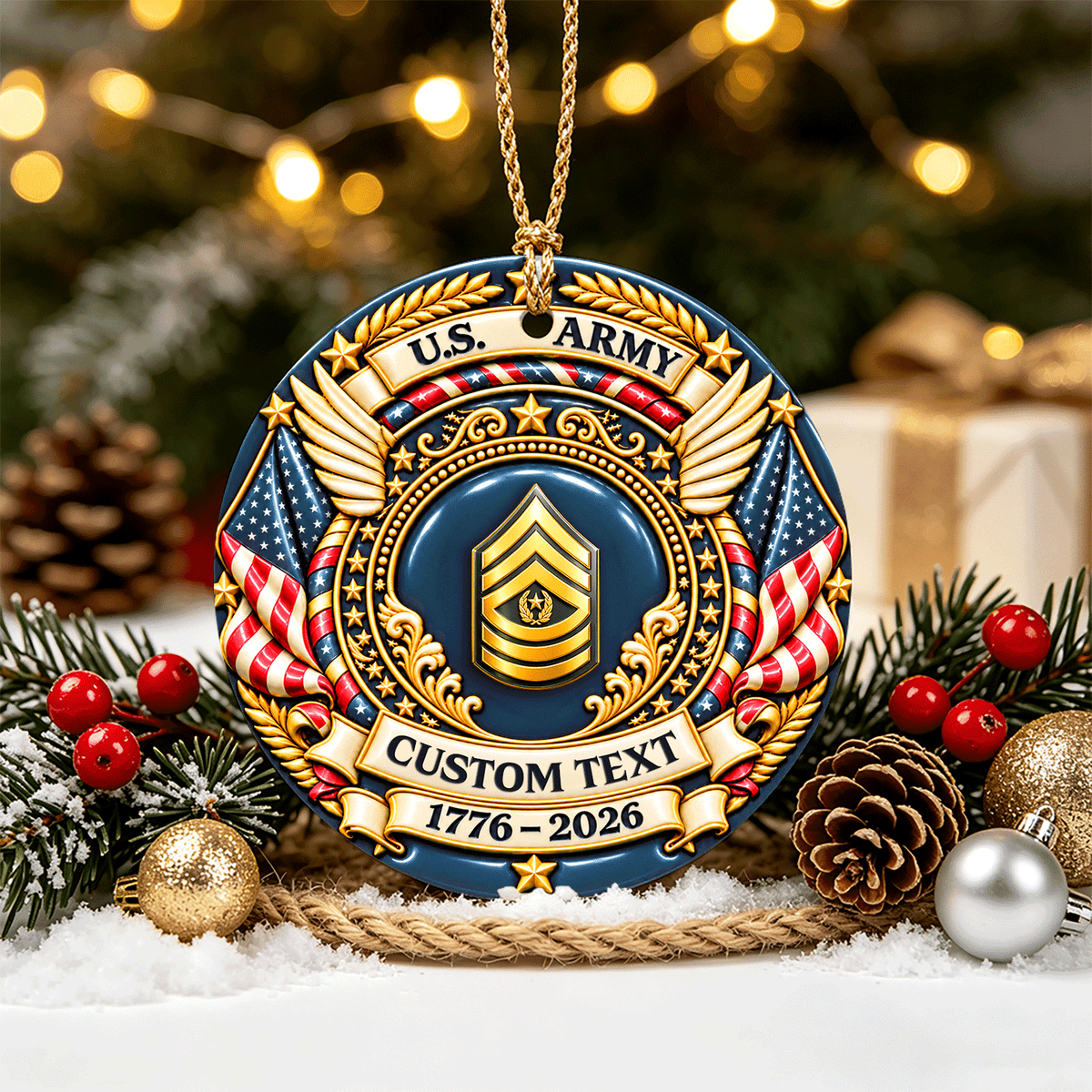 Custom U.S. Navy Christmas Ornament Personalized Rank and Text