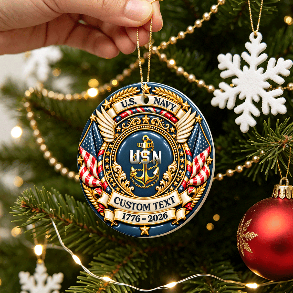 Custom U.S. Navy Christmas Ornament Personalized Rank and Text