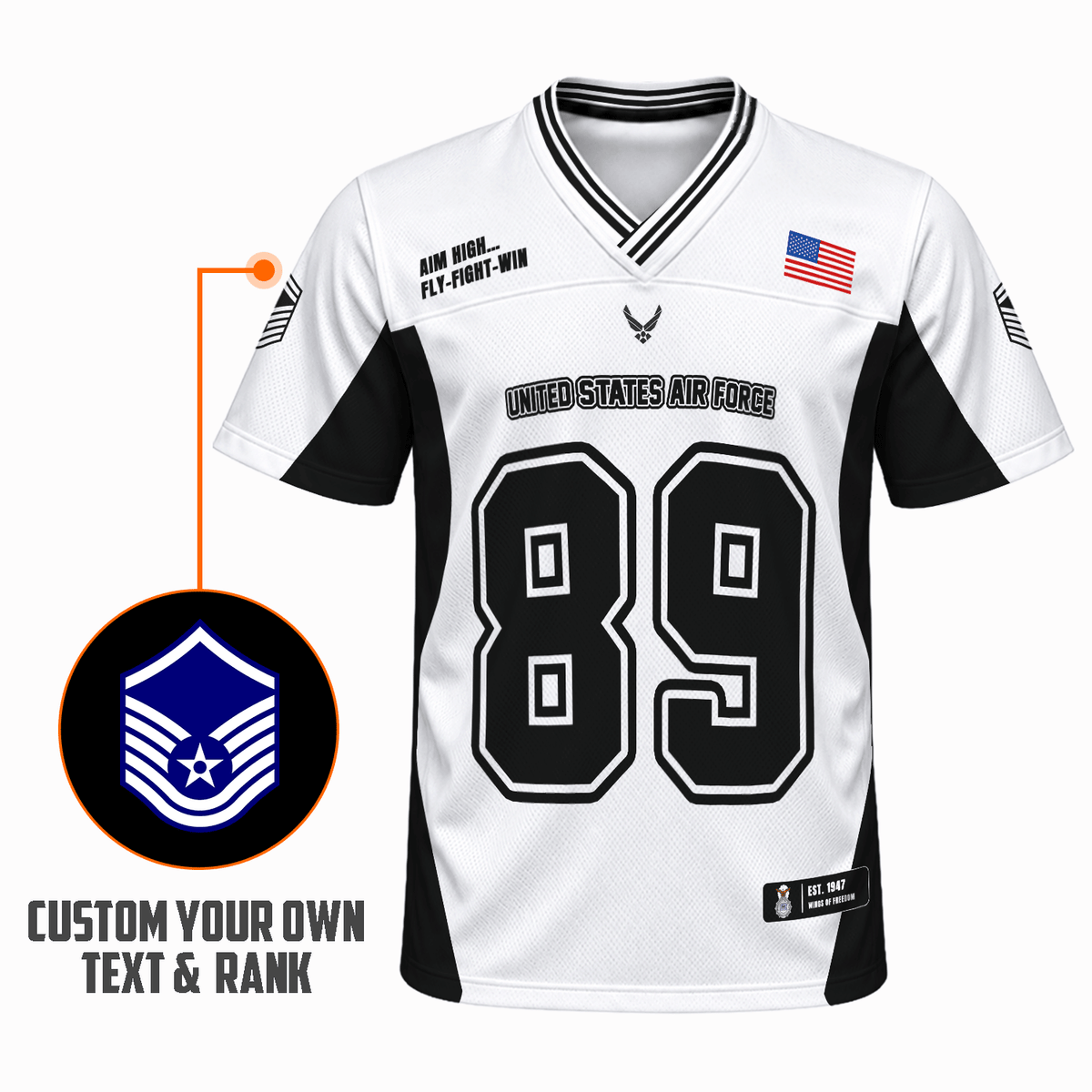 Custom USAF Sports Jersey Personalized Rank Text and Jersey Number