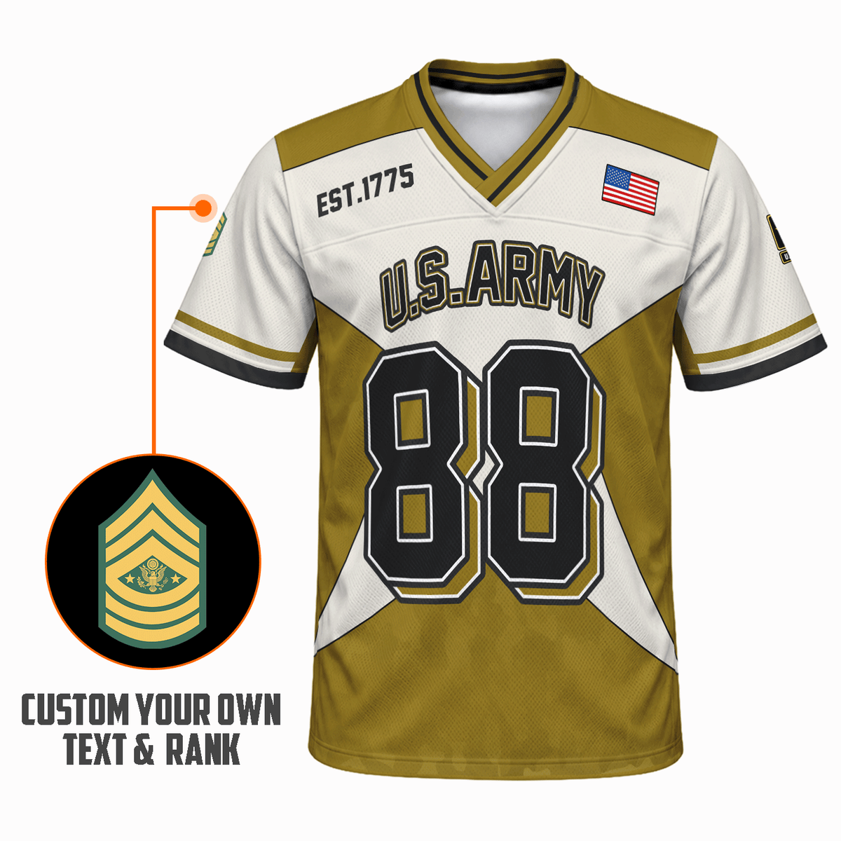 U.S. Army Sports Jersey Personalized Military Rank and Custom Text